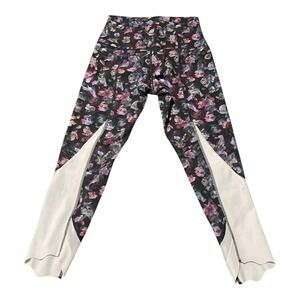 Lululemon Pants Womens 8 Black Floral Print Zip Ankle Mesh Panel Leggings